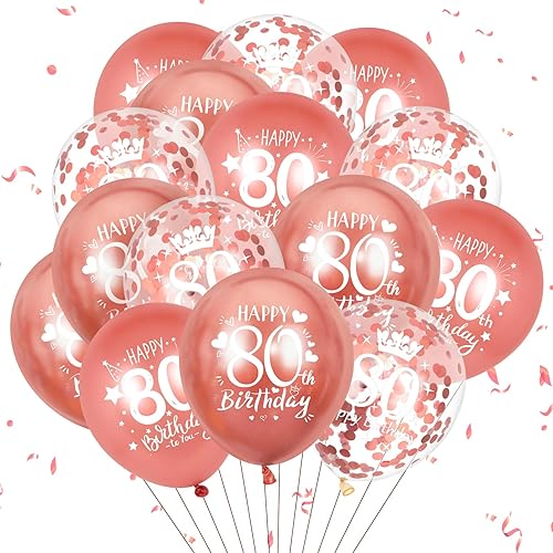RUMIA 15 globos de oro rosa con el número 80 de feliz cumpleaños, globos redondos de látex para adultos mayores, unisex