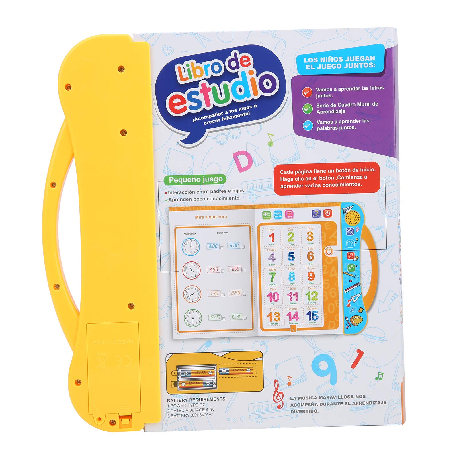 Fauitay Livre Parlant pour Apprendre L'espagnol et L'anglais, Jouet éducatif Bilingue Interactif avec Effets Sonores et Musique pour Les Tout-Petits et Les Enfants D'âge Préscolai