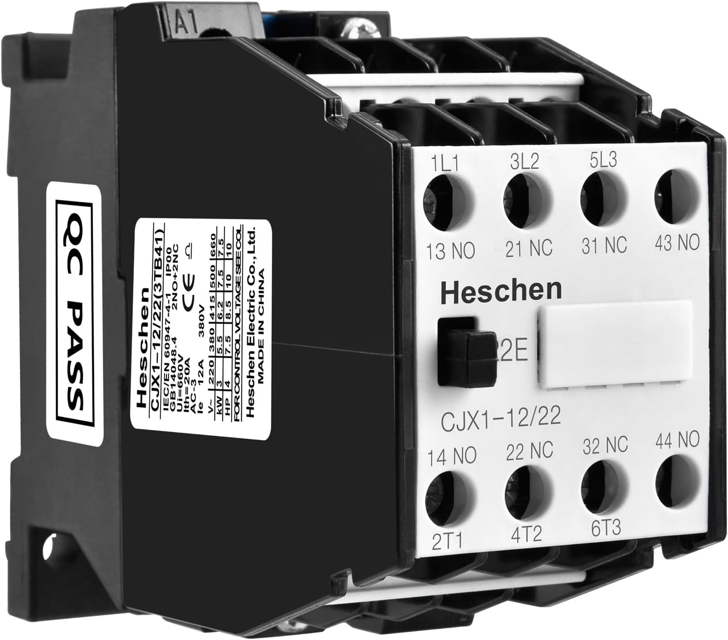 Heschen AC Contactor CJX1-12/22 220V 50/60Hz Coil 3P 3 Pole 2NO+2NC 380V 20A 5.5KW