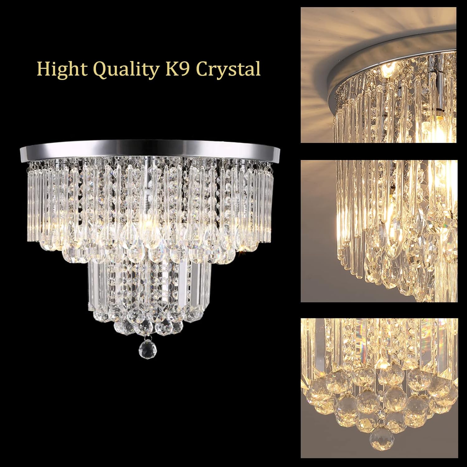 Review Discount Krasty 5 Lights Modern Chrome Crystal Flush Mount Ceiling Light, Crystal Chandelier Light Fixtures for Bedroom Living Room Hallway Dining Room,H13 x D18