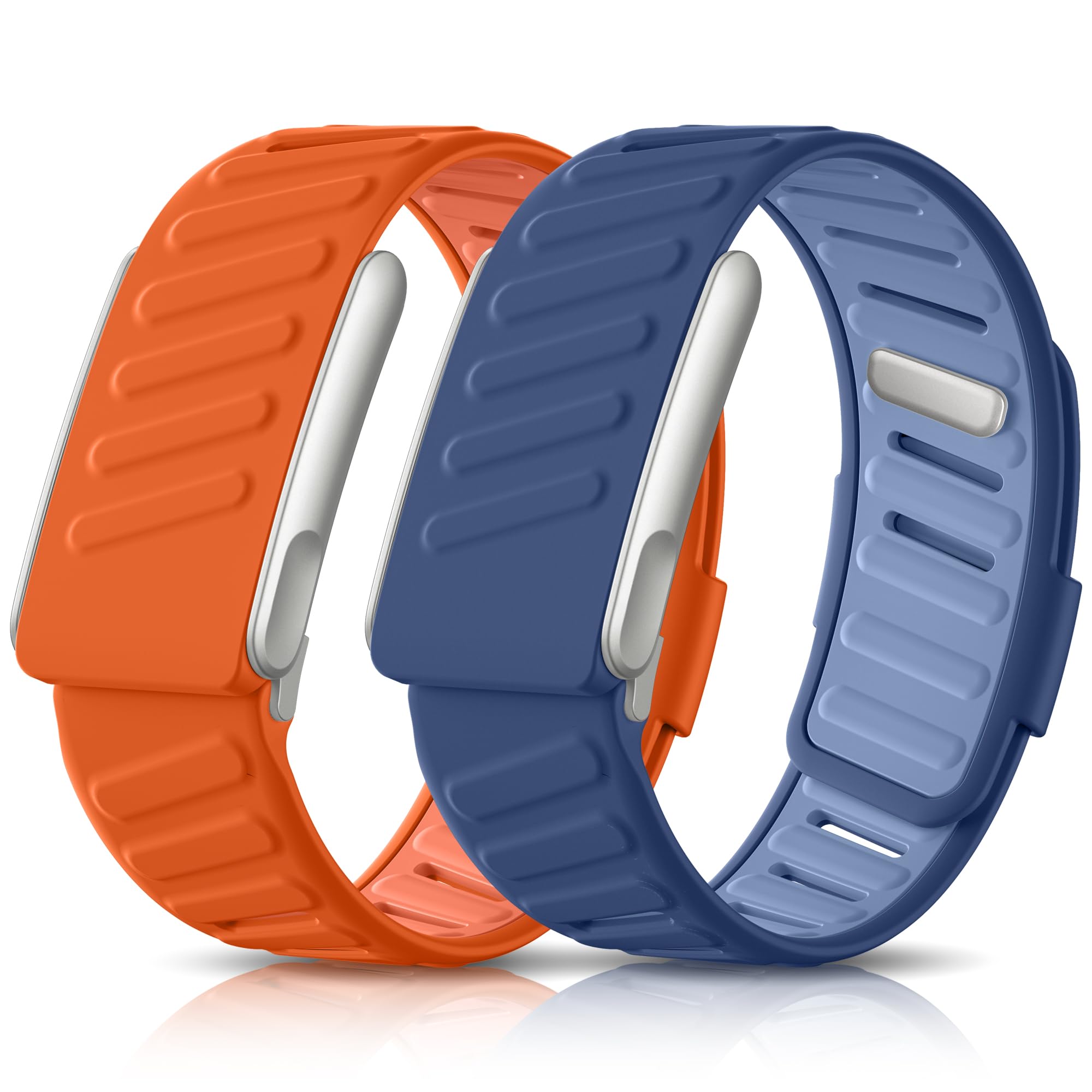 Getino 2 Pack Bands Compatible with Whoop 5.0 Bands One, Peak and MG/Life, Soft Silicone Breathable Waterproof Sport Adjustable Replacement Strap for Whoop Band 5.0 Women Men, Orange/Navyblue