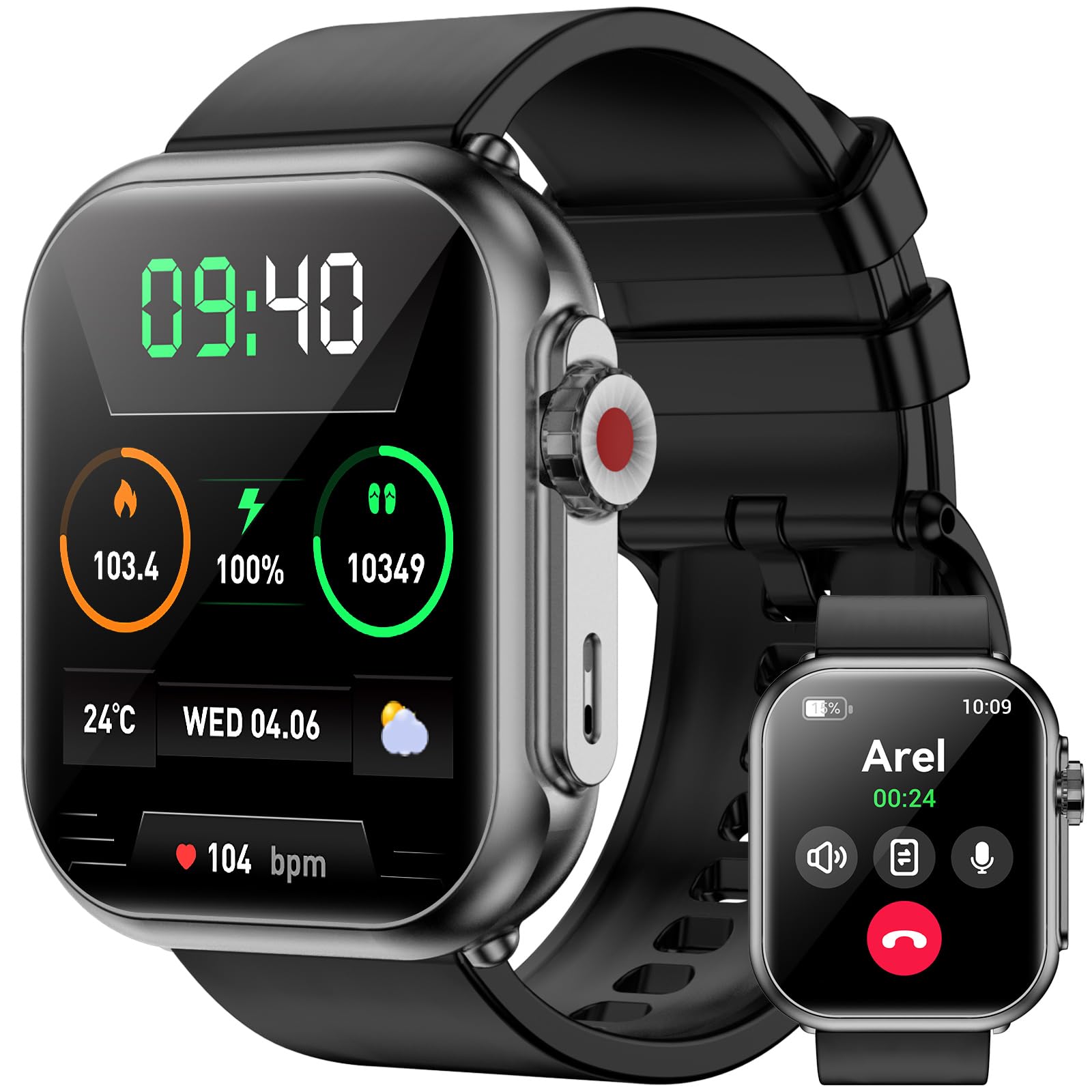 Smart Watch, 1.85" HD Screen Fitness Tracker, 1000mAh Battery 100-Day Standby Time, Heart Rate/Sleep Monitor, 110+ Sport Modes, IP68 Waterproof, Fitness Watch for Android/iOS(Black)