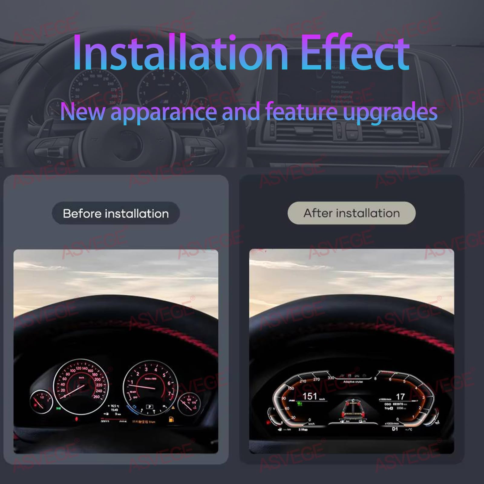 ASVEGE 12,3 Digital Cluster Gauge per BMW 3 4 Series F30 F31 GT-F34 F32 F33 F36 418D 2012-2020, Strumento LCD Speed Meter Dashboard Upgrade HD Screen