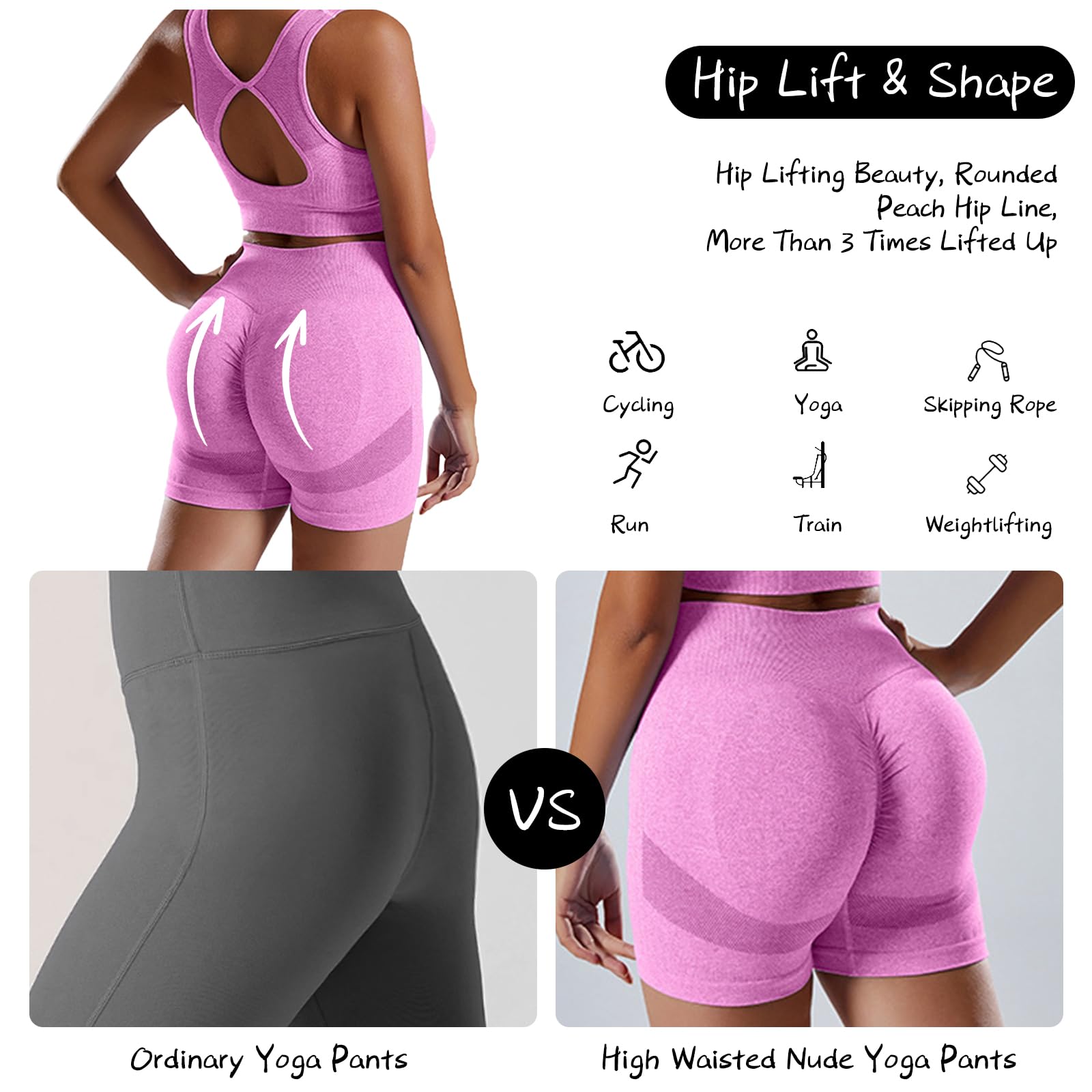 Set di Tuta Senza Cuciture Donna Outfit da Allenamento in 2 Pezzi Elasticizzati Shorts a Vita Alta Reggiseno Sportivo con Taglio alla Schiena per Yoga Pilates Allenamento