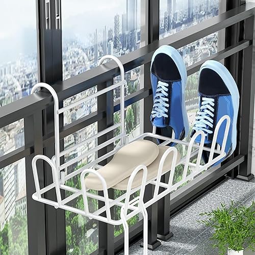 Miniatura 3 de Estante de zapatos con marco de ventana para secado con gancho, diseño hueco movible para un drenaje rápido de agua, riel de balcón, solución