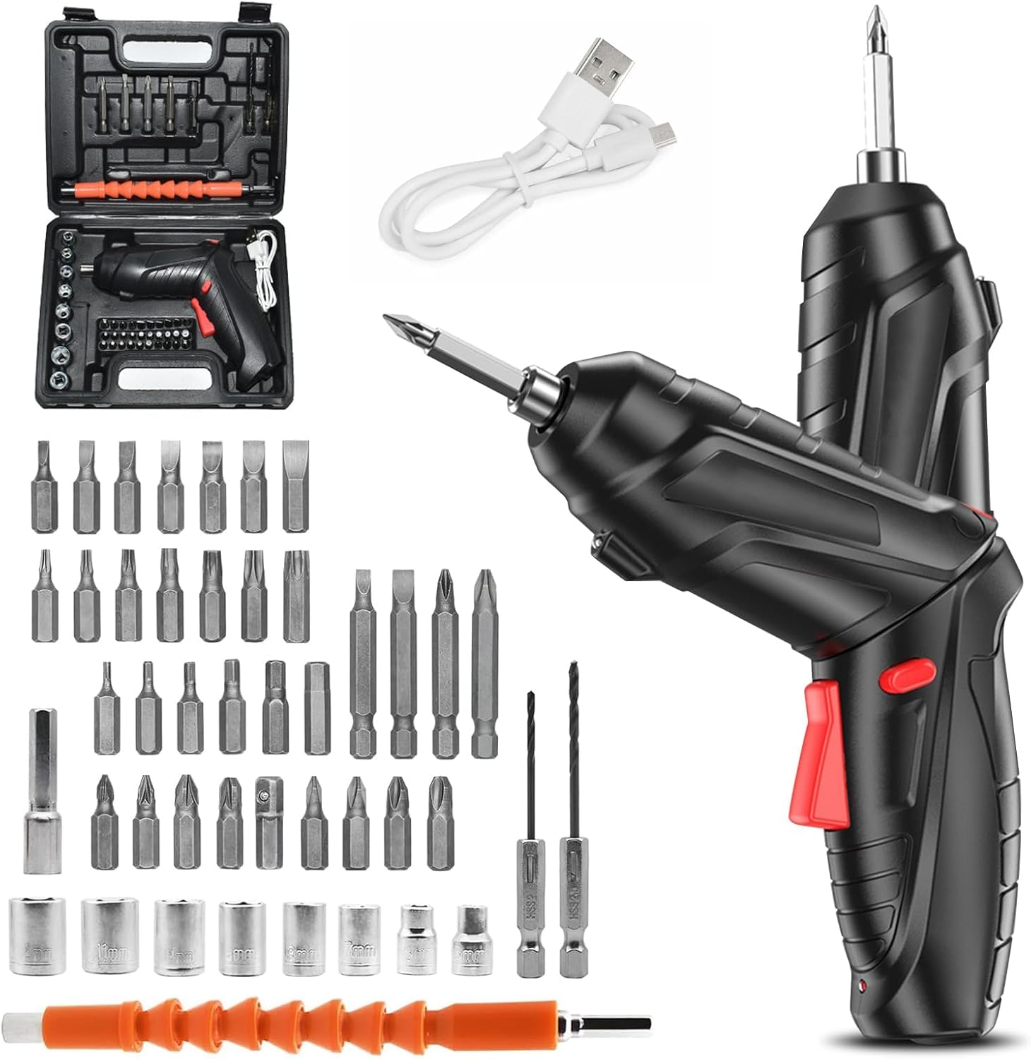 Yeqqzq 47 in 1 Electric Cordless Screwdriver, Portable Cordless Drills, 3.6V Rechargeable Electric Screwdriver Kit, Ideal for Home, Office, DIY Projects