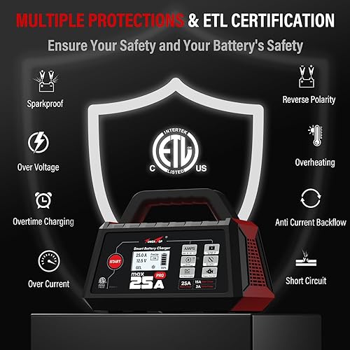 Miniatura 4 de TowerTop Cargador de batería Max Pro de 25 A Cargador inteligente de goteo completamente automático de 12 V, mantenedor de batería automotriz con
