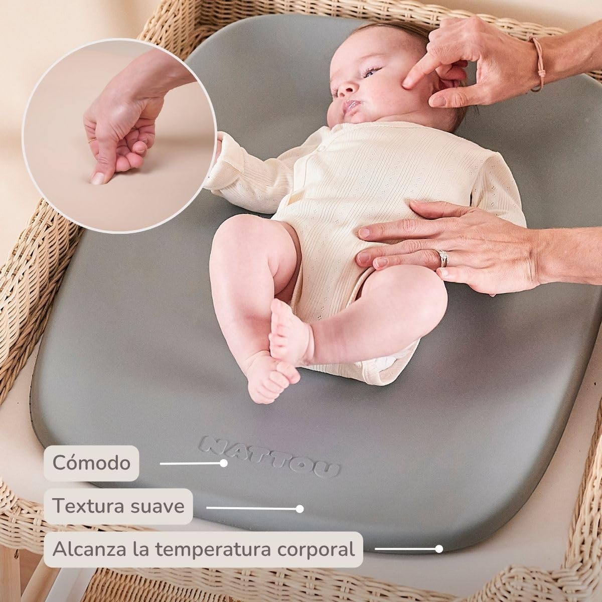 Nattou Cambiador bebe - Softy Cambiador silicona bebe de suave espuma de PU - Lavable - 50 x 70 cm - Gris