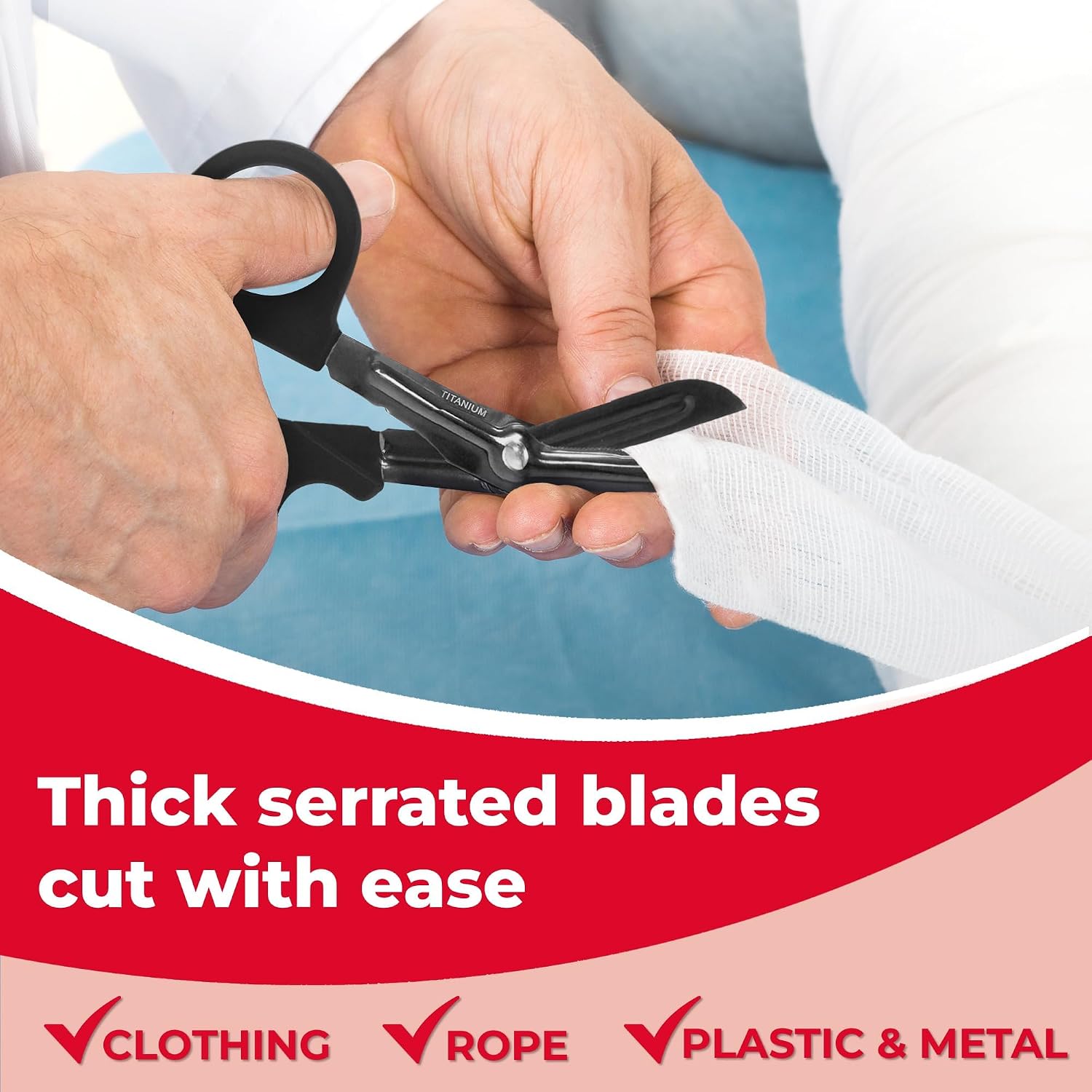 Ever Ready First Aid Autoclavable Titanium Bonded Bandage Shears 7 1/4" Bent - Tactical Stealth Black - 2 Pack