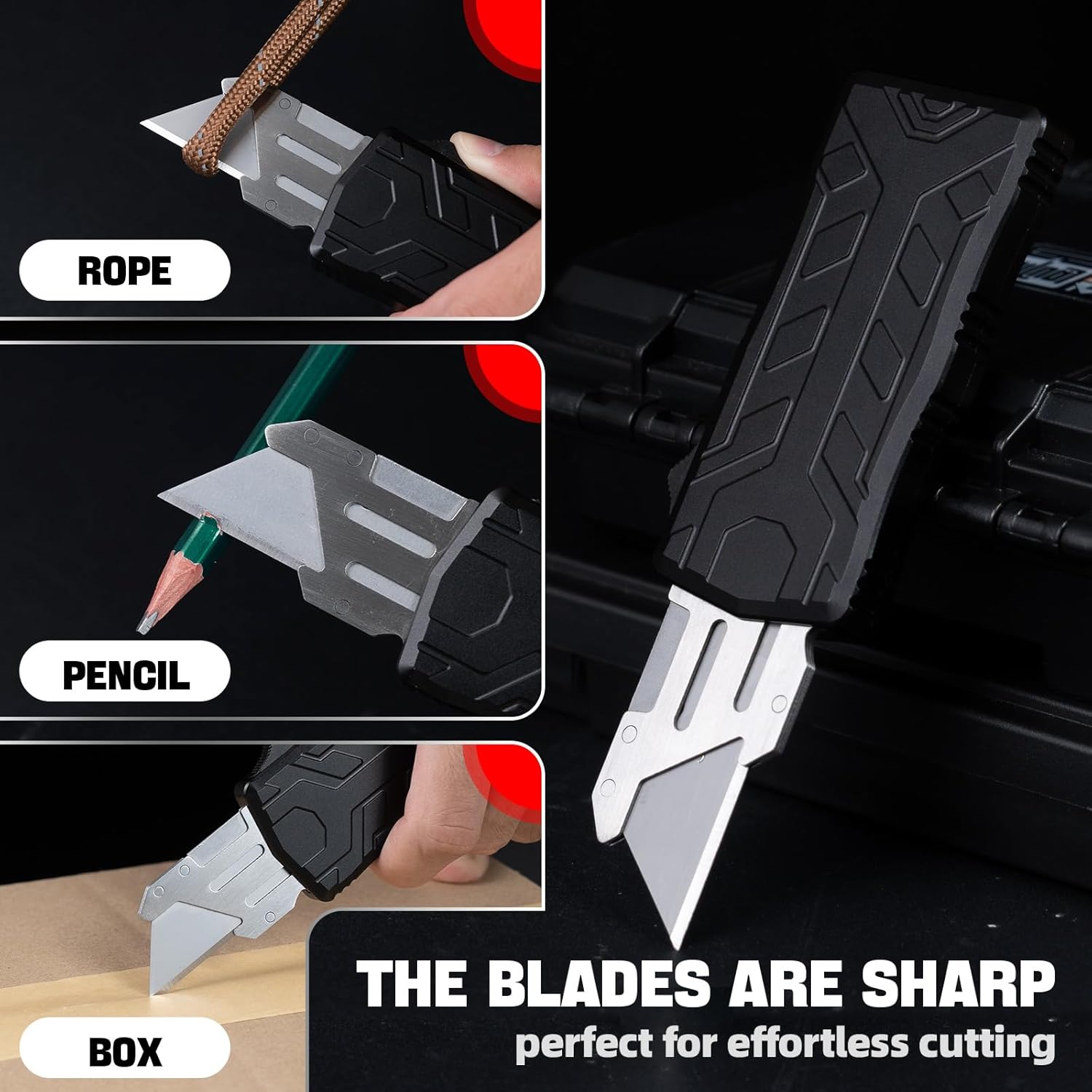 cckk Aviation Aluminum Utility Knife, 3 Inch Aluminum Handle with Pocket Clip, 10pcs SK5 Replacement Carbon Steel Blades, EDC Precision Craft Box Cutter Knife For Office Home Arts (Black)