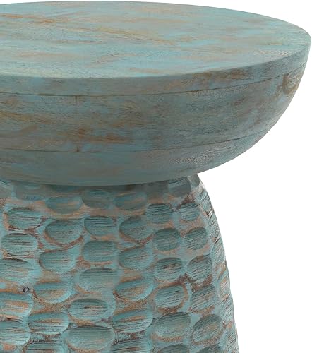 Miniatura 11 de SIMPLIHOME Boyd - Mesa auxiliar redonda de madera maciza de mango de 13 pulgadas de ancho en lavado verde azulado, mesita de noche contemporánea