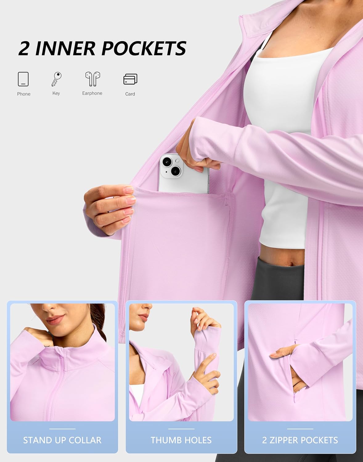 G Gradual Women's Lightweight Athletic Jacket Sun Protection UPF 50+ Zip Up 4 Pockets Long Sleeve Shirts Workout Running - Image 4