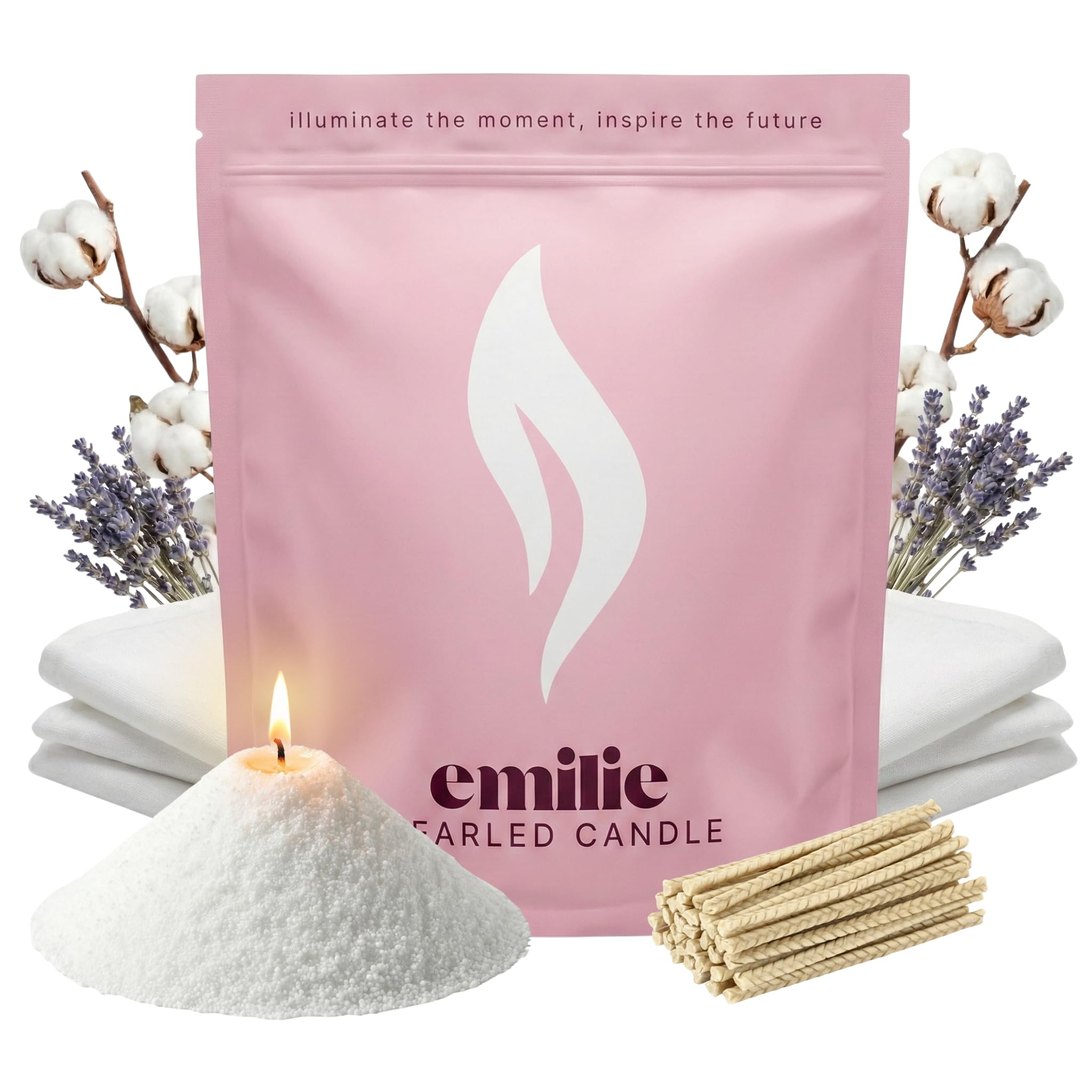 Emilie Pearled Candle 500g/1kg Refillable Wax Pearls – White Scented Pearled Candle for Any Container – Self-Extinguishing, Plant-Based, Reusable – 30/50 Cotton Wicks (1kg, Fresh Linen)