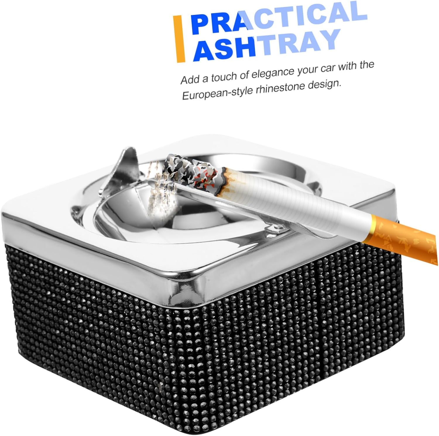 Car Ashtray Rhinestone Design Portable Decorative Automotive Ashtray for Cigarettes Easy to Clean Fits Cup Holder