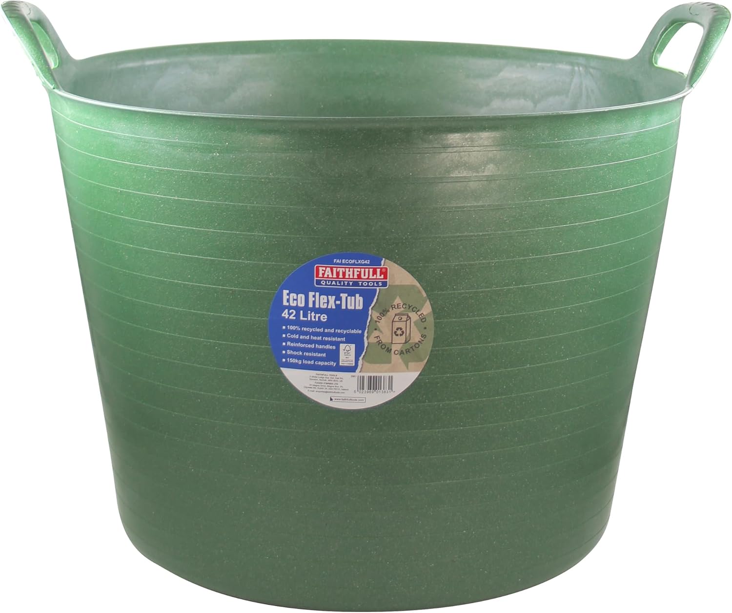 Faithfull Eco Flex Tub, Multi-Purpose, Durable & Sustainable Flexible Bucket with Reinforced Handles – 42 Litre (9gl), Green
