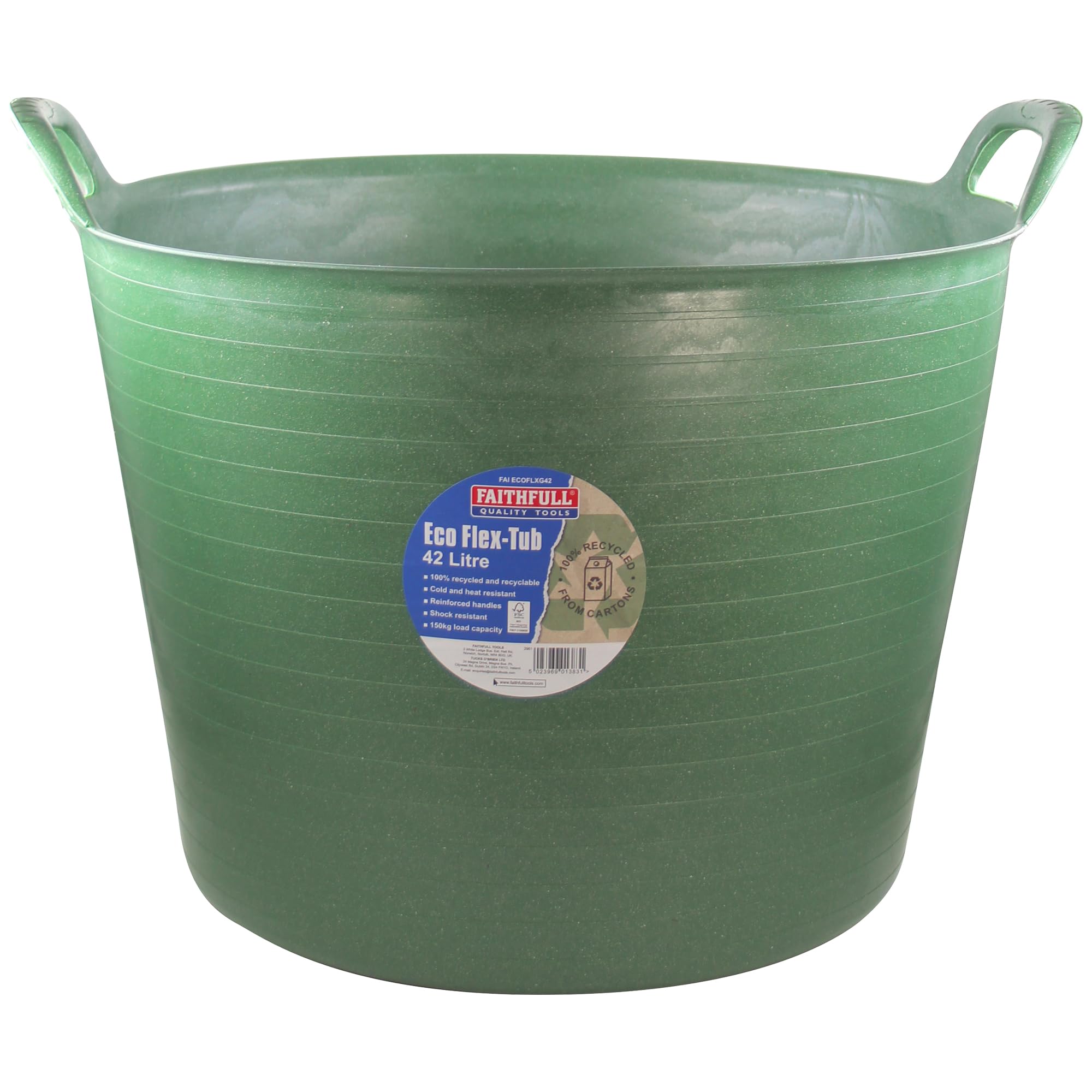 Faithfull Green Eco Flex Tub, Multi-Purpose, Durable & Sustainable Flexible Bucket With Reinforced Handles – 42 Litre (9Gl),