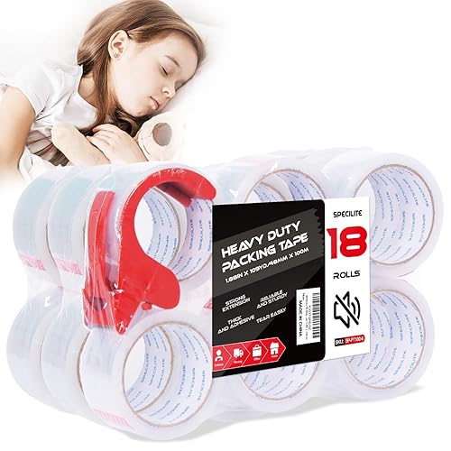 Miniatura 9 de Cinta de embalaje transparente resistente con dispensador, sin ruido, 6 rollos de cinta de embalaje de 1.88 pulgadas x 55 yardas, ultra fuerte,