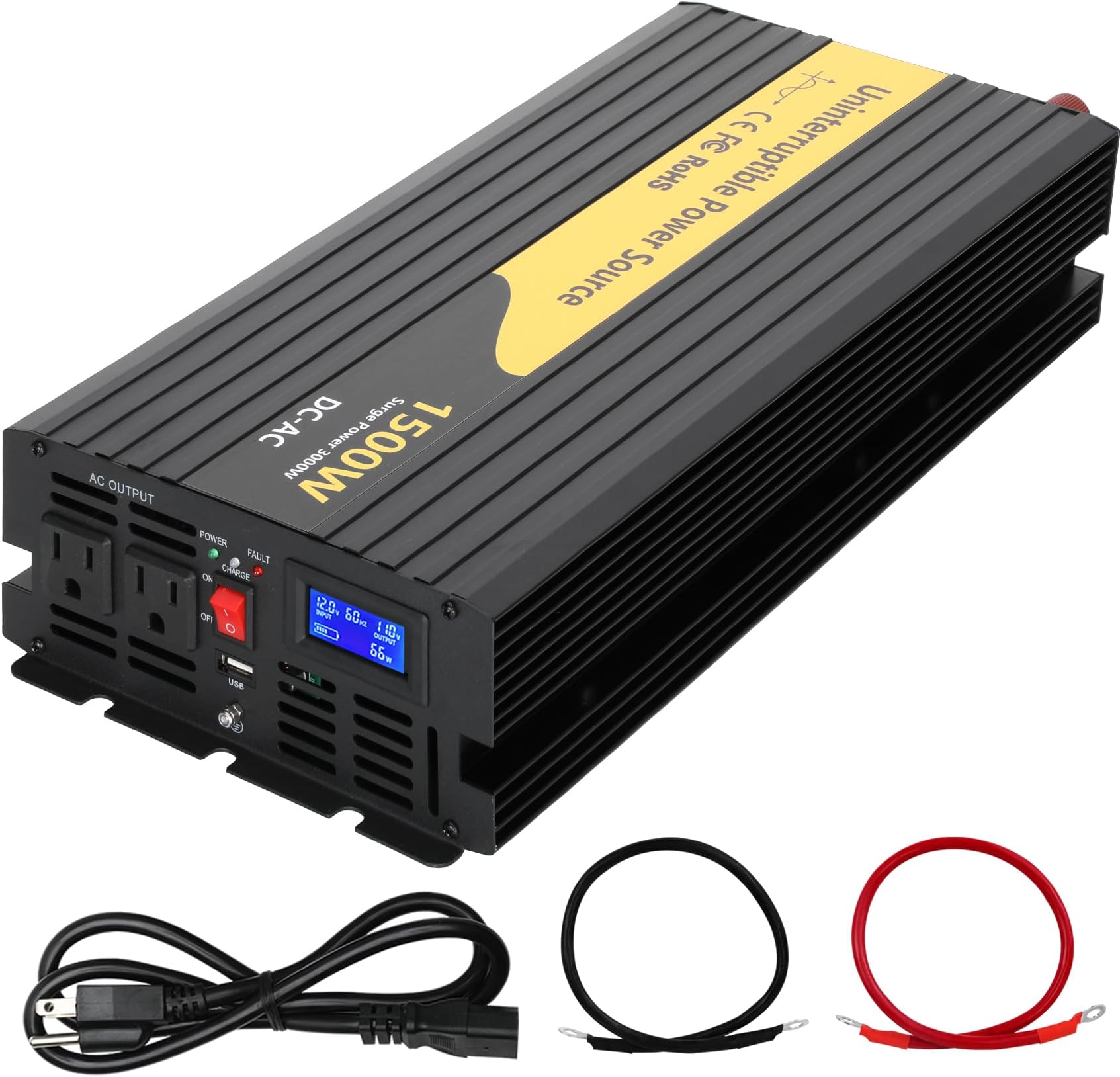 Miumoon1500W Primary Sump Pump, Battery Backup, Base Protection Backup Inverter, Black Color, LCD Display, Circuit Breakers for Continuous Operation