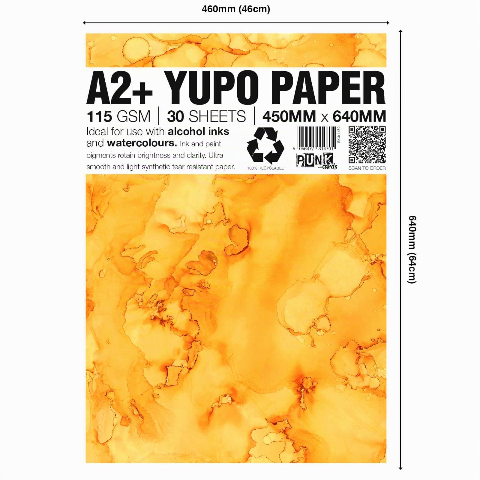 Punkcards Yupo Paper - Tintas de alcohol - Papel Yupo A2 - Papel artístico de tinta de alcohol - para artistas y pintores - 30 hojas - 115 g/m² - A2+ - 450 mm x 640 mm