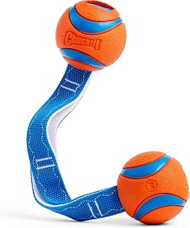Chuckit! Ultra Duo Tug Medium Dog Toy - 2 Ultra Balls on Durable Nylon Cord for Fetch & Tug-of-War, 20-60 lbs Breeds