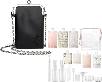 BORSALI Women’s Crossbody Bag/Double Eyeglass Case in Black with Travel