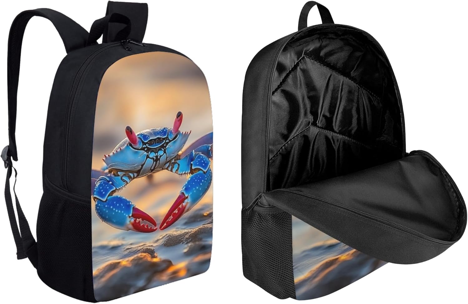 Dellukee Boys Backpack With Lunch Box Blue Crab Print Backpack for Girls Elementary School Backpacks Children Bookbags Primary Kindergarten Backpack with Lunch Bag Pencil Box