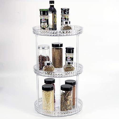 Miniatura 3 de Lazy Susan - Organizador de mesa giratoria de 3 niveles para gabinete, diseño de diamante de 9.2 pulgadas, organización y almacenamiento de despensa