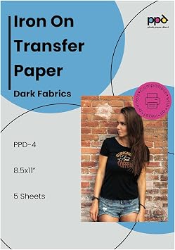PPD 5 Sheets 8.5x11 - Inkjet Iron-on Heat Transfer Paper for Black & Dark Fabric and T-Shirts - Premium - PPD-4-5