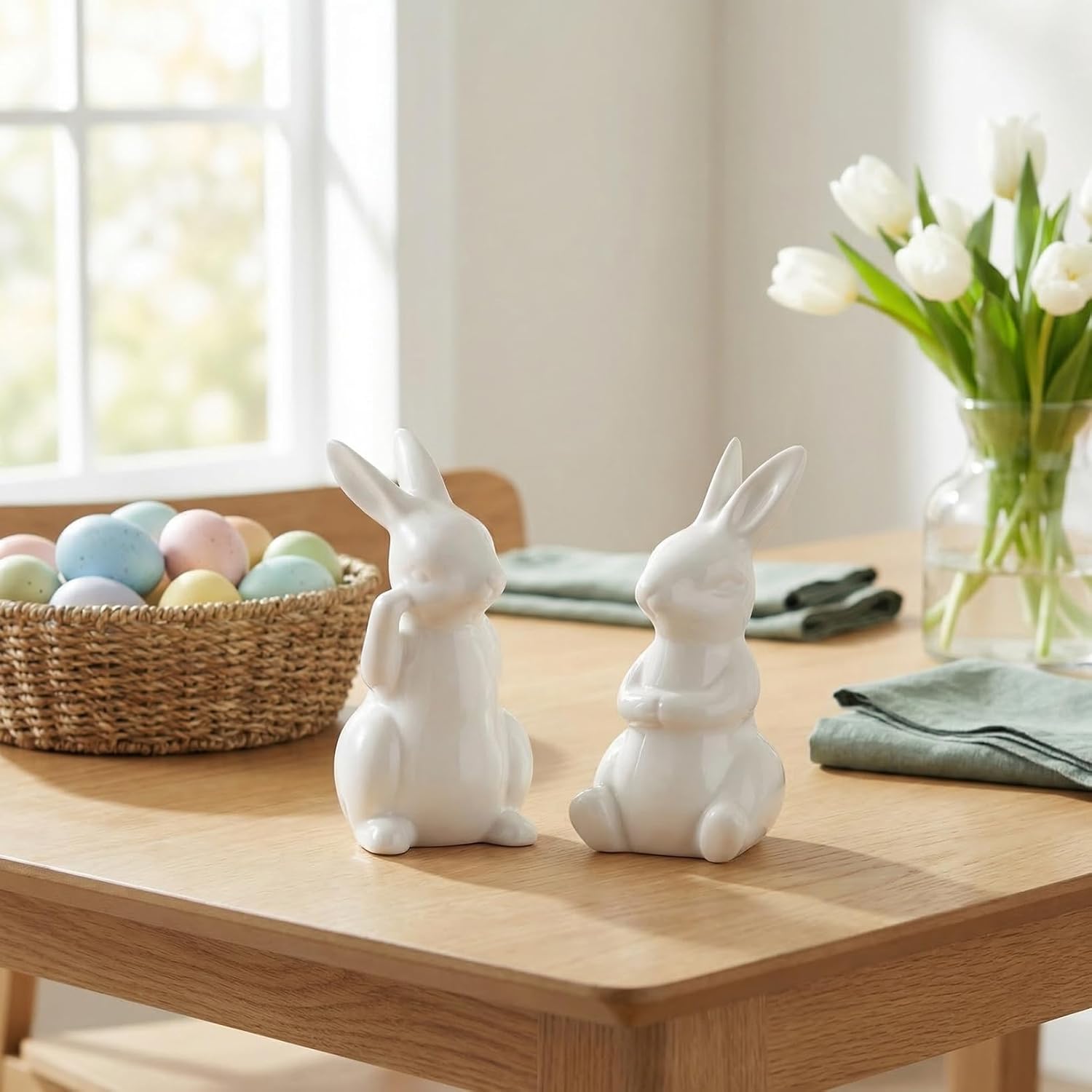 IMIKEYA 2Pcs Ceramic Easter Bunny Figurines - Spring Home Decor White Rabbit Figurine Decorative Modern Bunny Statues for Easter Party Tabletop Decor image 4