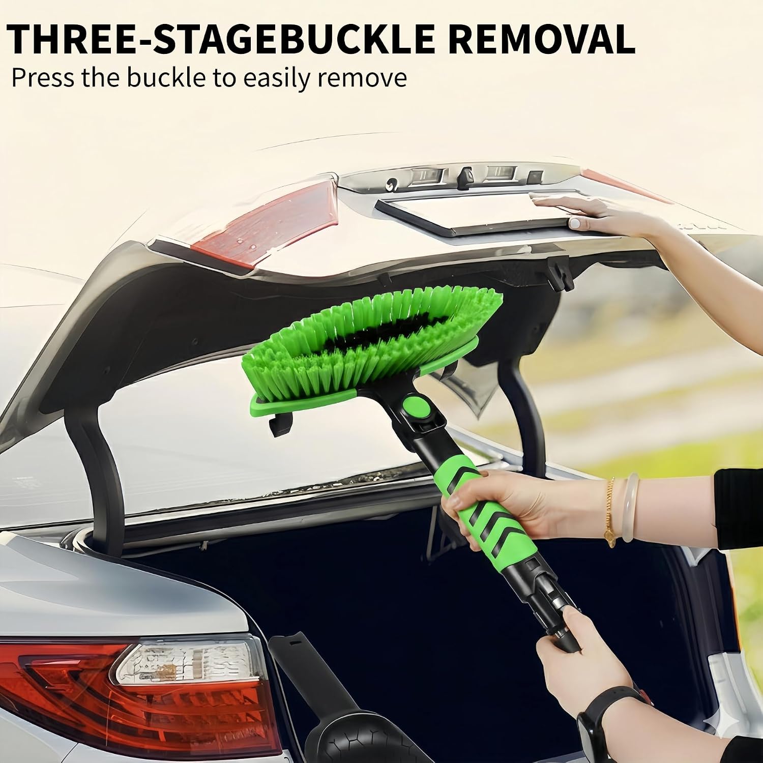 ShouRong Snow Shovel & Ice Scrapers for Car Windshield, Snow Brush and Ice Scraper with Squeegee, Snow Removal Tool, Winter Car Accessories,Extendable Aluminum Handle, 180°Pivoting Brush Head, Green