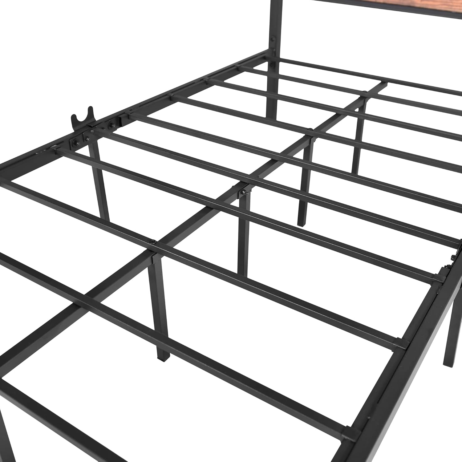 BOFENG Twin Bed Frame with Wood Headboard Farmhouse Bed,Single Bed Frame,Heavy Duty Metal Platform Bed Frame Twin Size No Box Spring Needed,Firm Mattress Foundation,Brown - Image 8