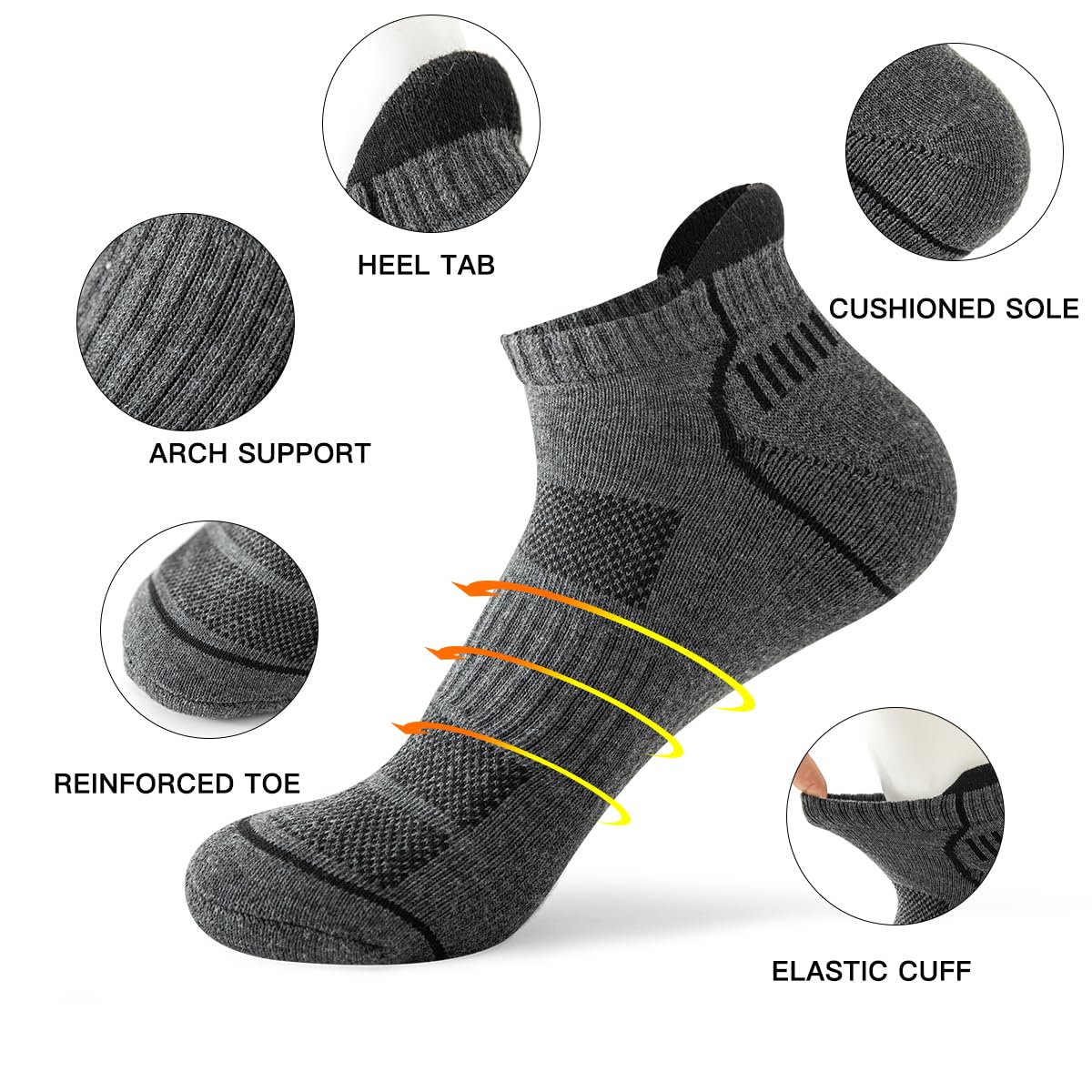 JOYNÉE 10 pares de calcetines deportivos transpirables para hombre, para entrenamiento, atletismo, correr, corte bajo, calcetines cortos