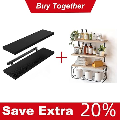 AMADA HOMEFURNISHING Estantes flotantes montados en la pared, estantes de baño sobre el inodoro con cesta de almacenamiento