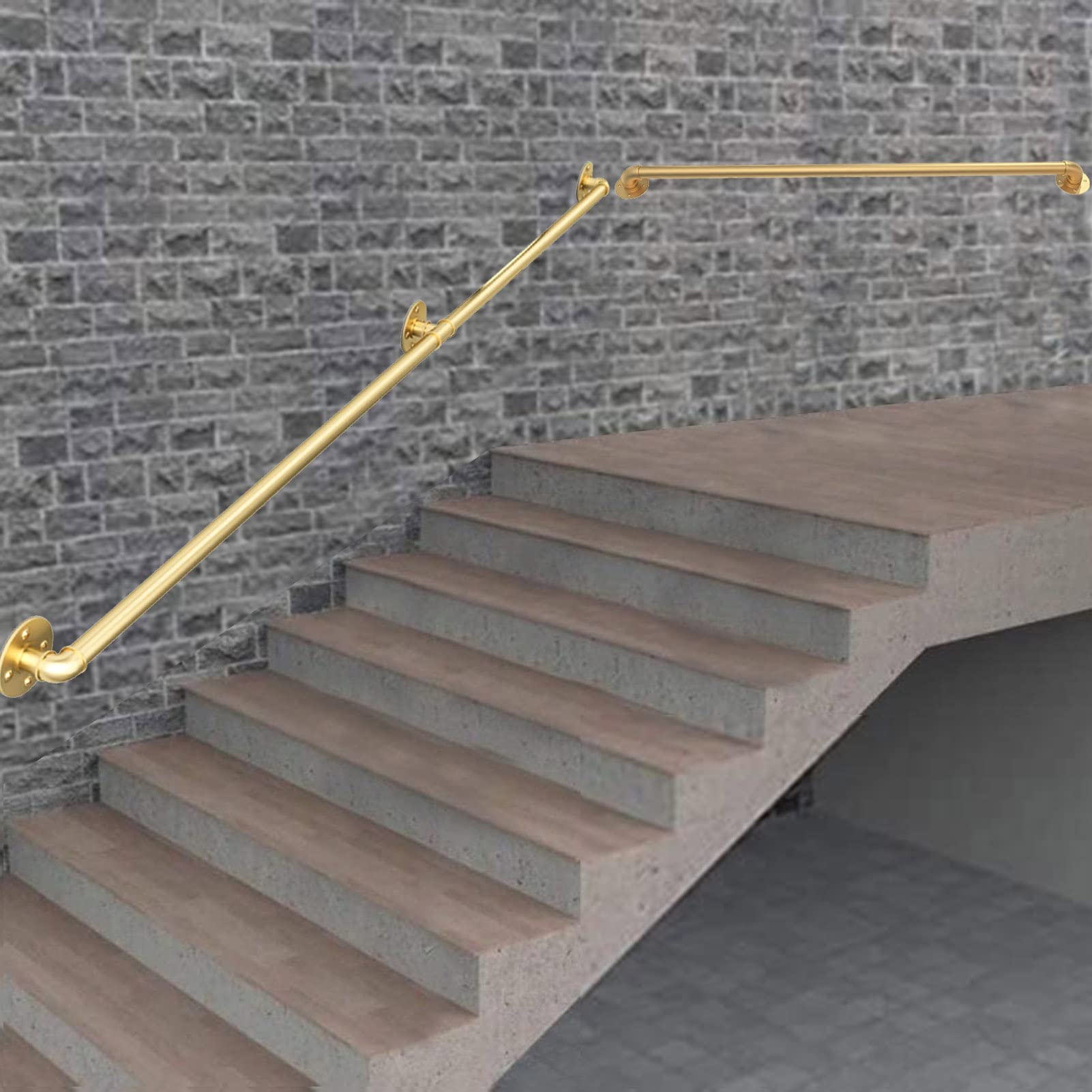 KHLMSRXJ Gold Stairs Handrail for Indoor Outdoor Steps 1Ft - 20Ft Metal Wrought Iron Stair Railing Wall Support Bar Non-Slip Safety Hand Rail for Disabled Elderly Kids/12Ft/360Cm