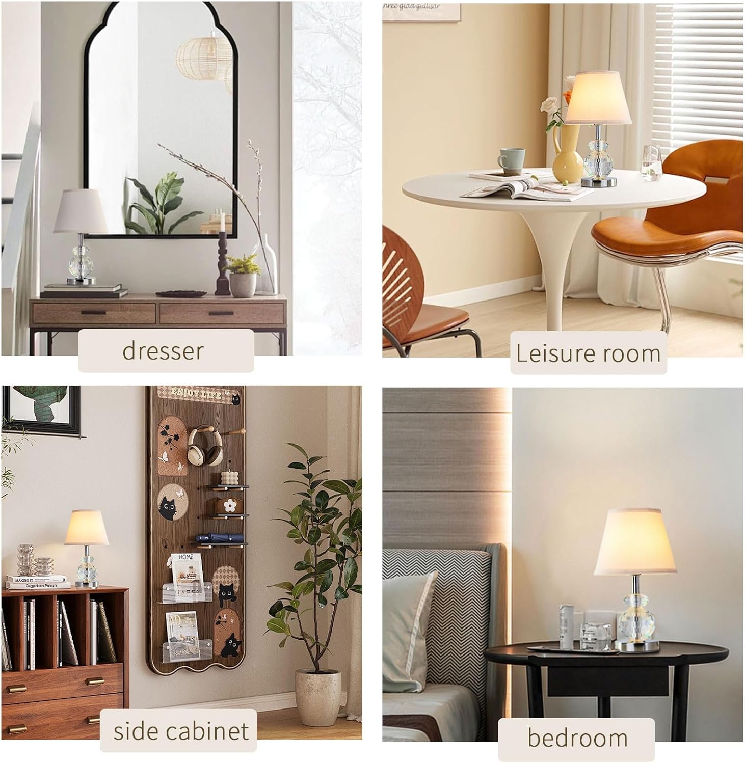 Bedside Touch Control Cristal Table Lamp with Dual USB Charging Ports,Bedroom Lamps for Nightstand Kitchen Living Bookcase Mini Cute Dimmable Small Desk Light-Silvery