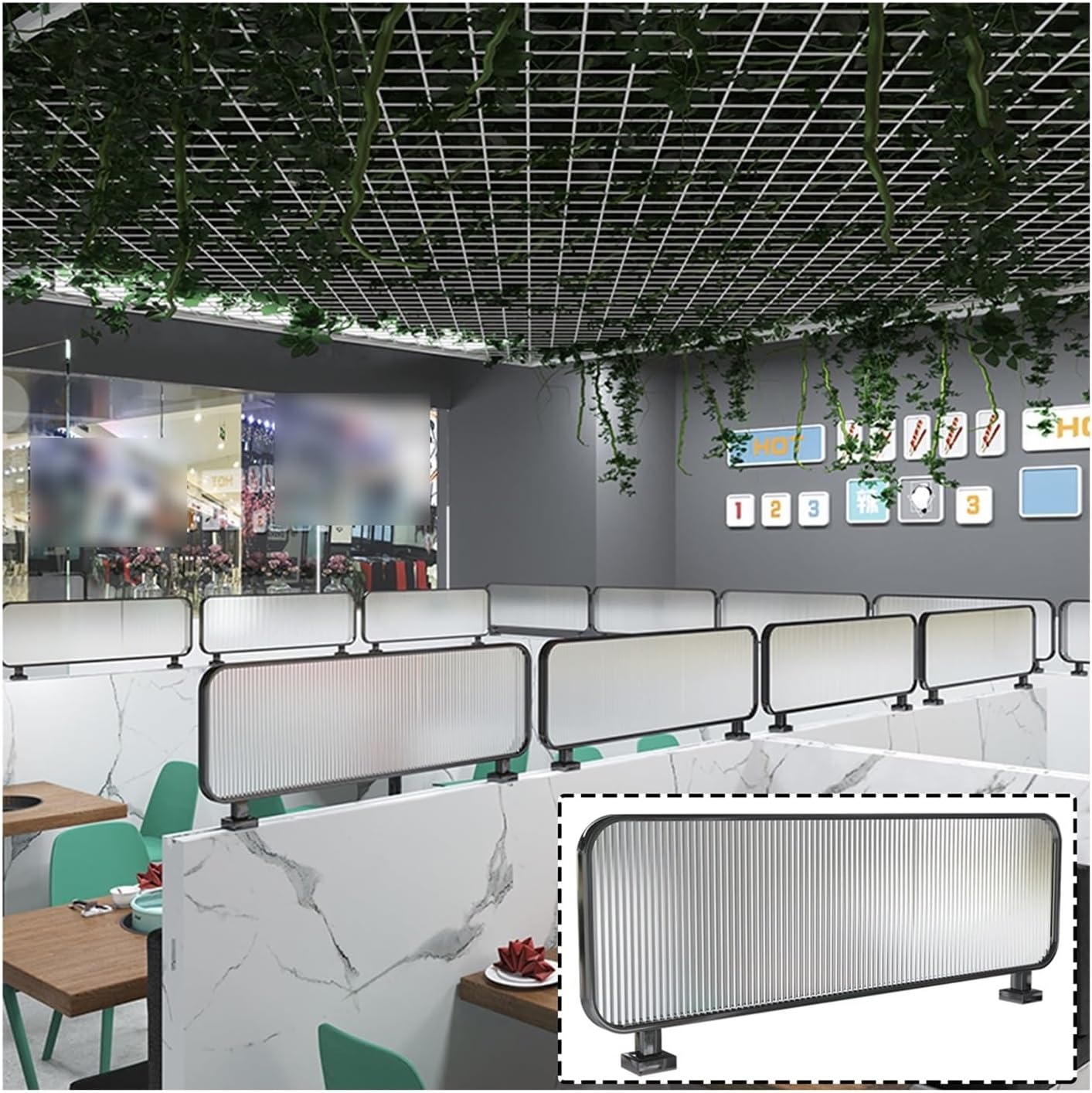 Stainless Steel Room Divider for Dining Areas, Glass Partition Screen, Semi-Privacy Panel for Workstations, Offices, Hotels & Bars (Black, 13.78x59.06in/35x150CM)