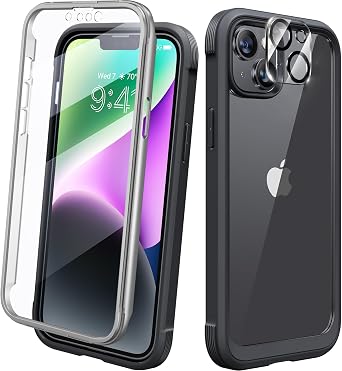 Diaclara Designed for iPhone 14 Case, Full Body Rugged Case with Built-in Touch Sensitive Anti-Scratch Screen Protector, with Camera Lens Protector for iPhone 14 6.1" Black and Clear
