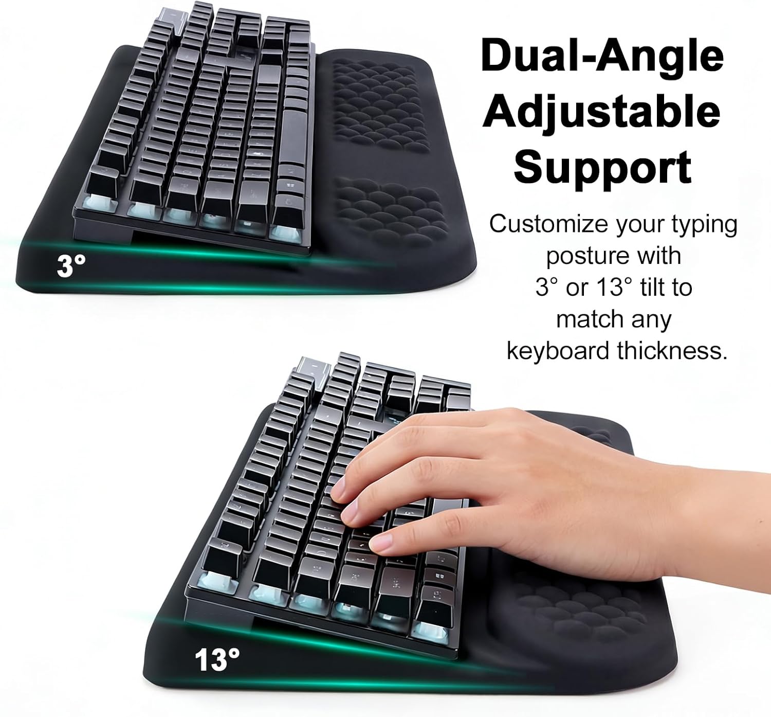 LIMOUS 2-in-1 Wrist Rest with Keyboard Stand, Ergonomic Wave Wrist Pad for Computer Laptop, Memory Foam Wrist Support with Storage Box, Pain Relief for Typing, Office & Gaming, 17.3"（Black）
