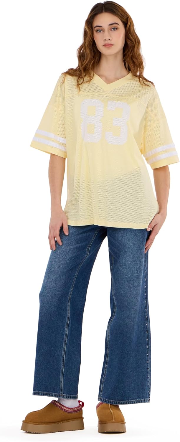 Forever 21 Womens Mesh Oversized Football Tee with Screens - Image 2