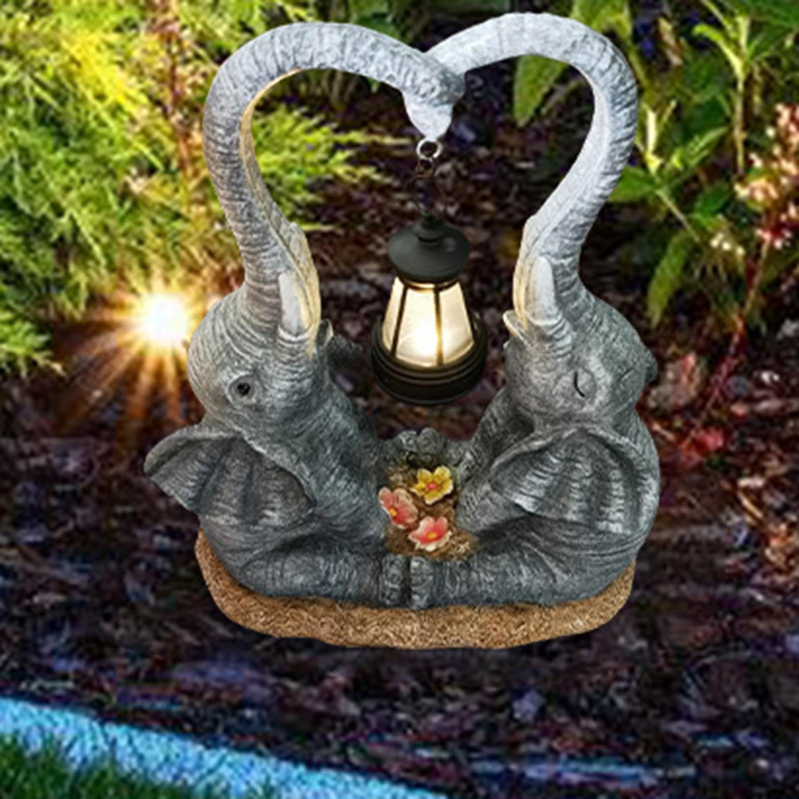 Lampada Solare Da Giardino A Forma Di Elefante Tiki - Statua Decorativa Con Luci LED, Altezza 24,5 Cm, Per Esterno, Giardino, Terrazzo - 2
