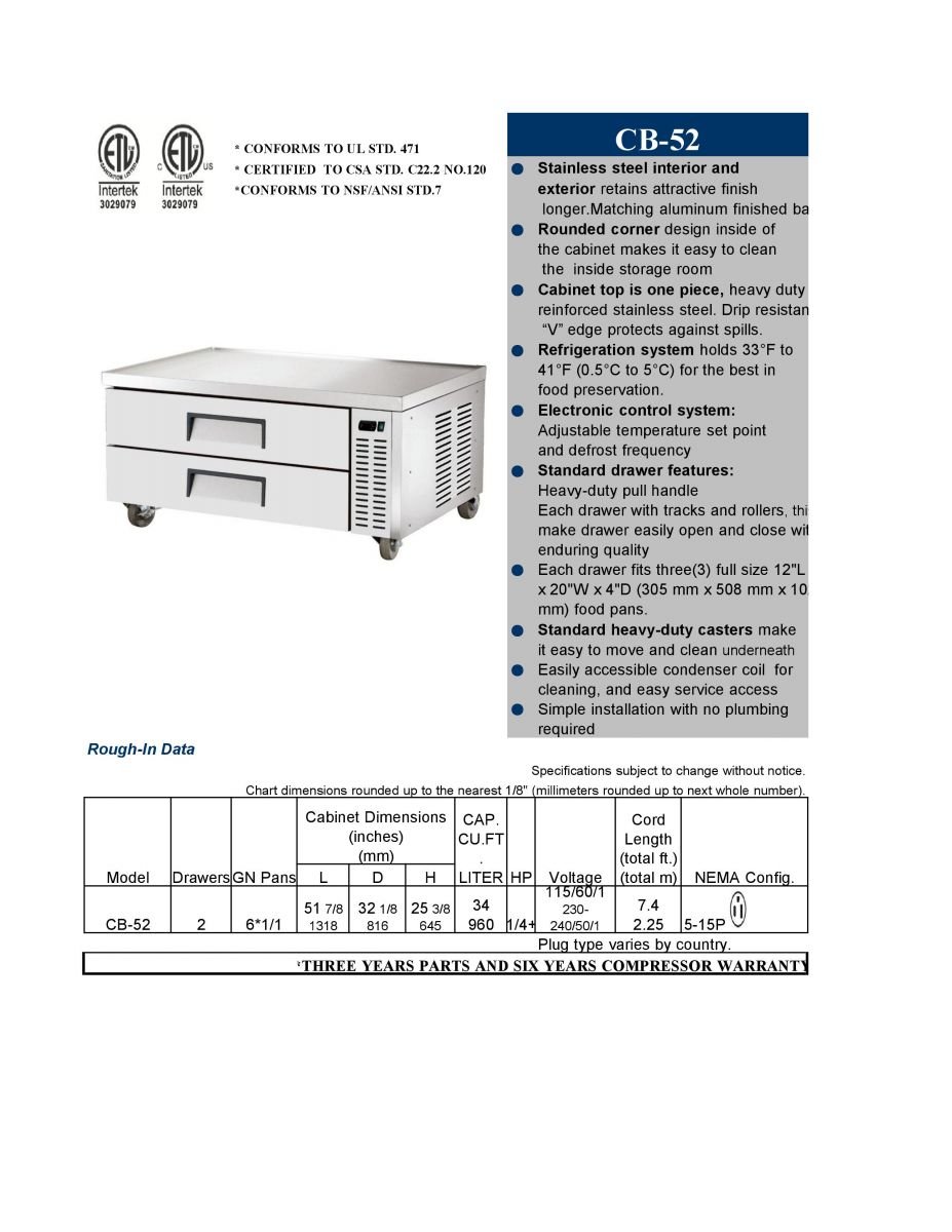 Chef Base Chefs Refrigerator Refrigerated Grill Stand Draw NSF by TRUE – Model CB52