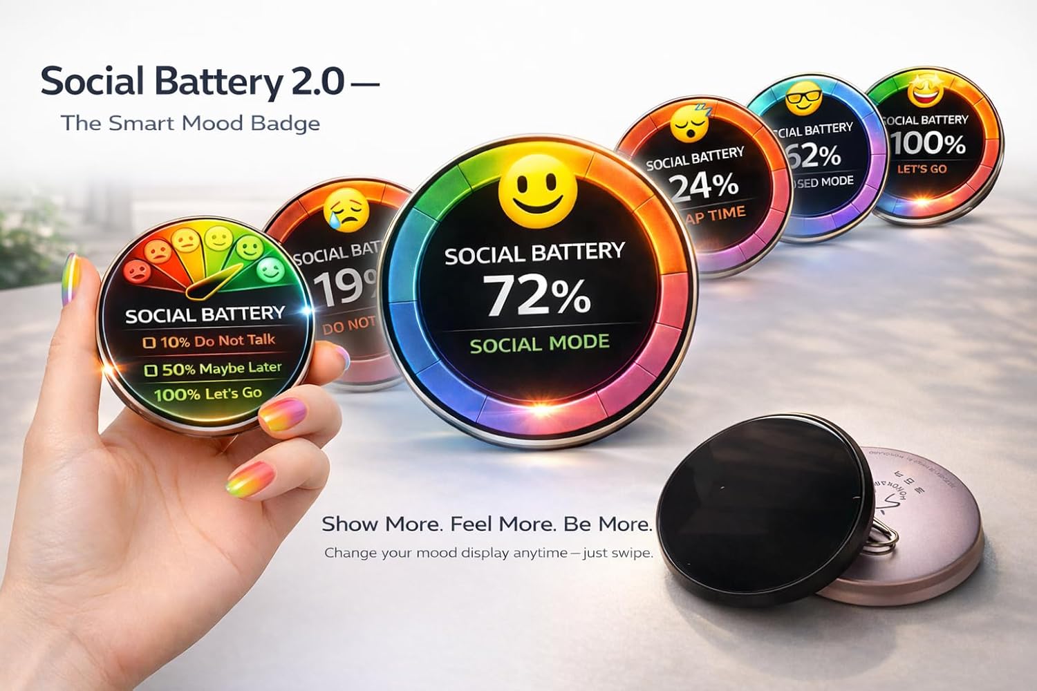 Smart E-badge 1.85" HD IPS Touch Display Bluetooth 5.4 Customizable Digital Pin Badge, Wearable Mini Screen for Photo GIFs & Videos Unique Tech Gift for Kids & Anime Fans