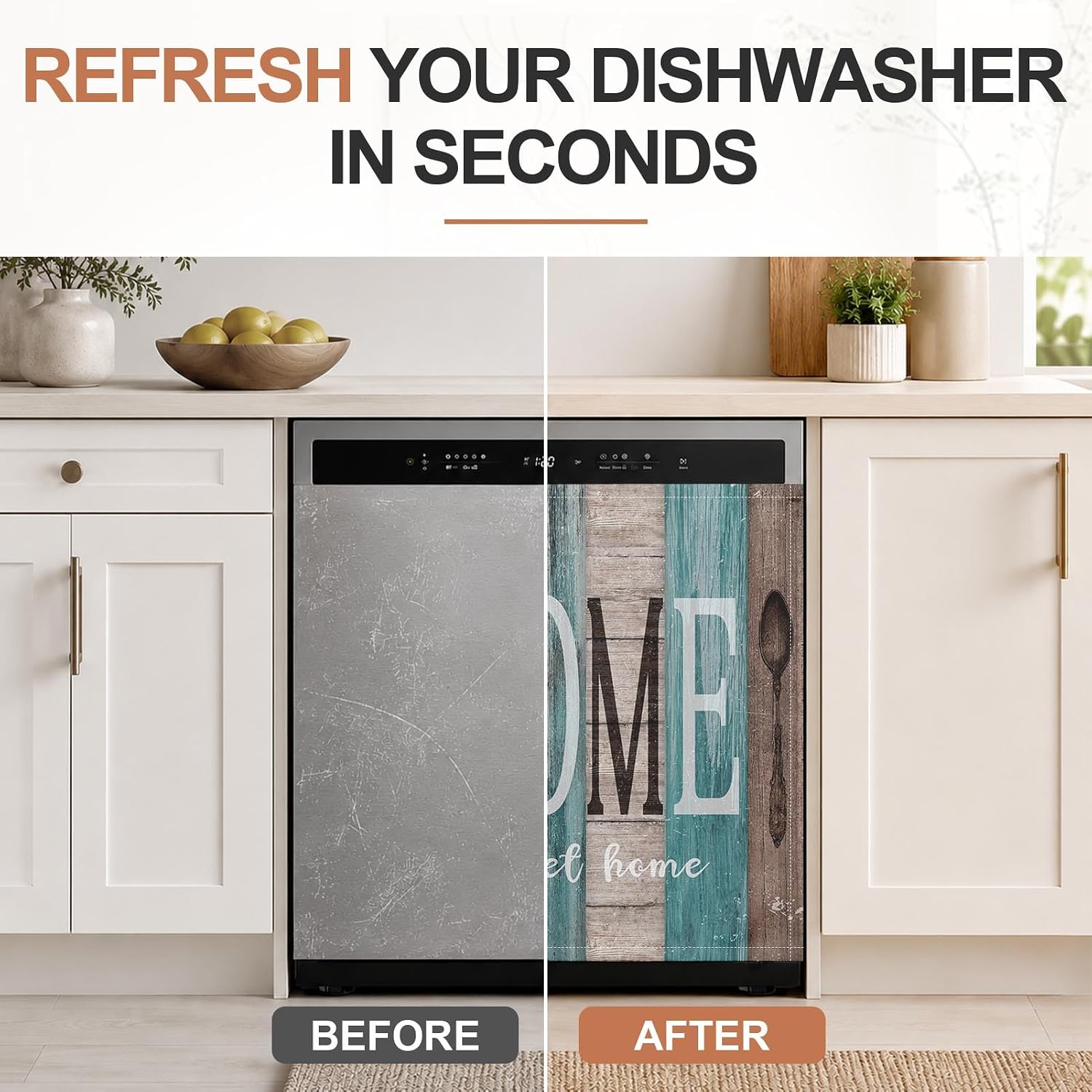 Sanwarm Dishwasher Magnet Cover, 23x26 Inch, Vintage Wooden Brown