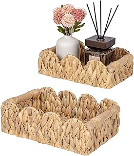 14 Kitchen Shelf Decor Ideas for Simple Stylish Accents 116 Scalloped Wicker Rattan Baskets for Shelf, Toilet Paper Storage Basket f...