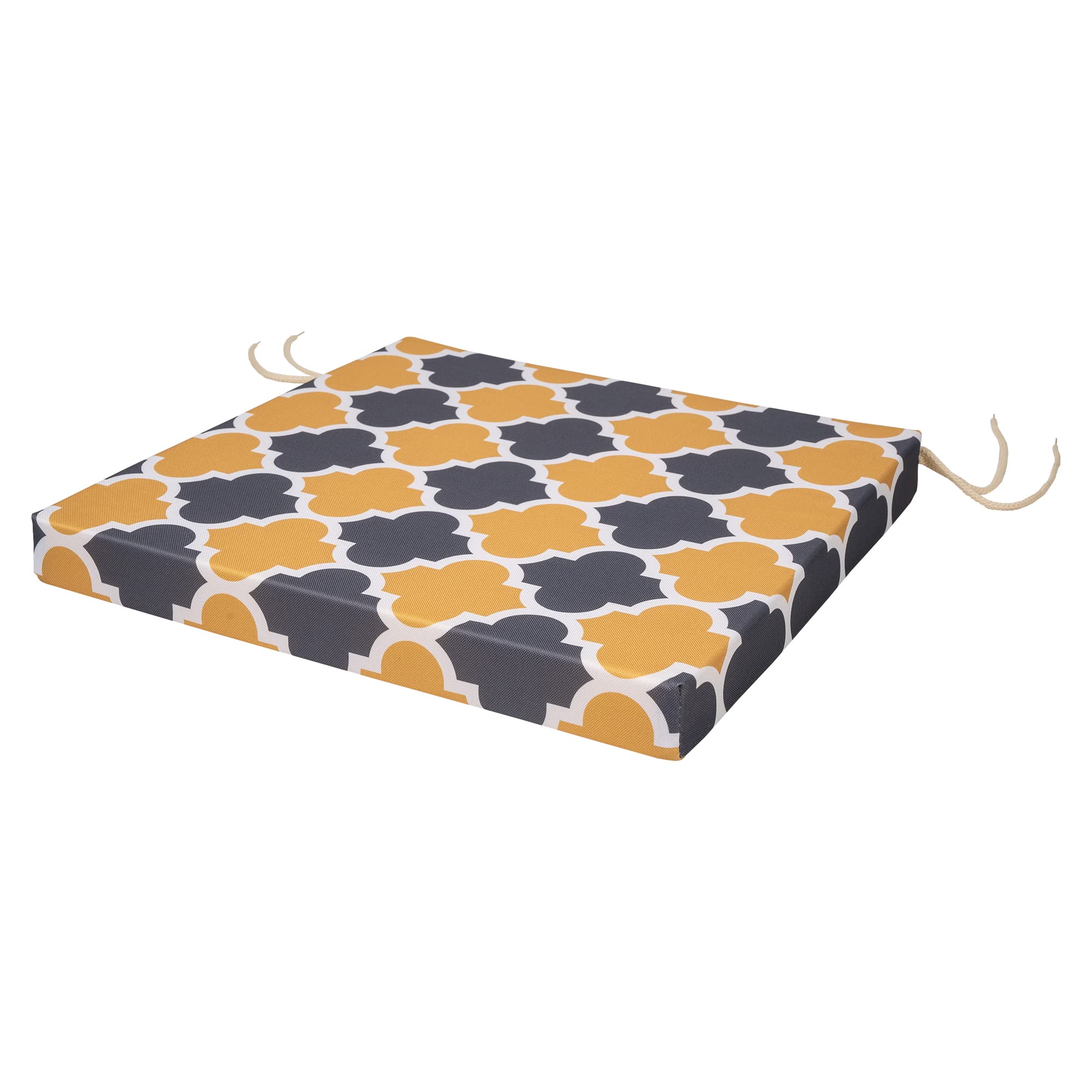 SOFTILLO Patio Chair Cushion with Seat Ties - Indoor and Outdoor Furniture Seating - Water-Resistant Polyester - Kitchen Dining, Lawn & Garden - 50x44x4cm - Marocco Mustard Grey — image 1