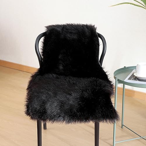 Miniatura 111 de Alfombra de piel sintética de piel de oveja, esponjosa, esponjosa, color negro, de 3 x 4 pies, para dormitorio, mesita de noche, suelo, sala