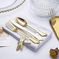 Vista 2 de bUCLA 600 cubiertos de plástico dorado, utensilios de plástico dorado, cubiertos desechables pesados, 200 tenedores, 200 cucharas, 200 cuchillos