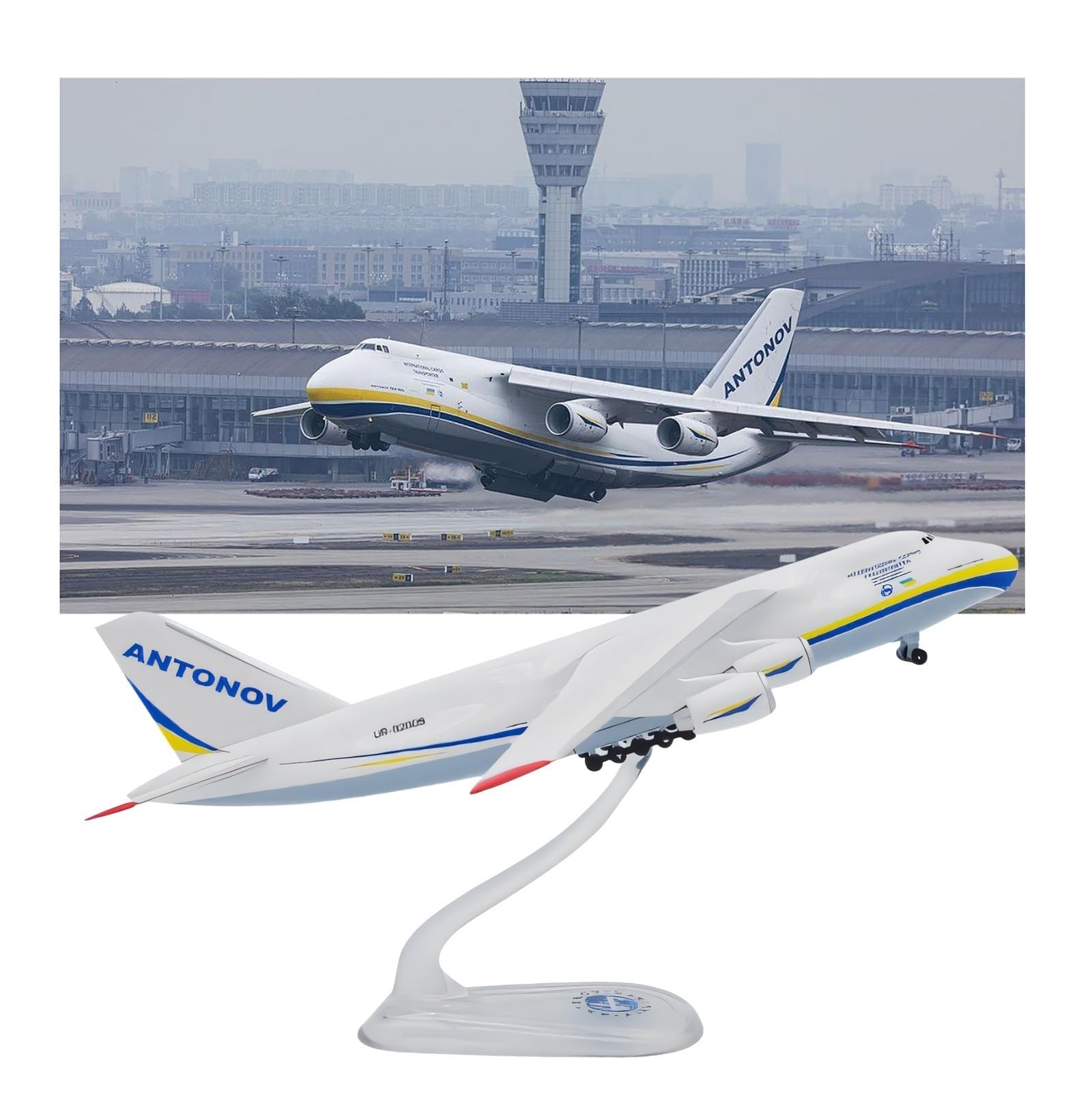Aereo modello Antonov An-124 in scala 1:400 - Lega pressofusa ad alta precisione, livrea realistica dell'Ucraina e supporto espositivo | Decorazioni aeronautiche collezione for appassionati