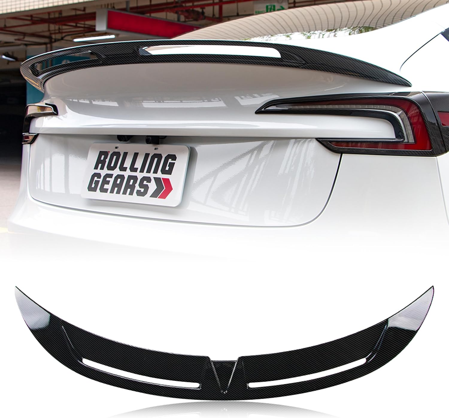 Trunk Spoiler Compatible with 2024-2026 Tesla Model 3 Highland Rear Spoiler Carbon Fiber Hydro-Dipping (MK Type)