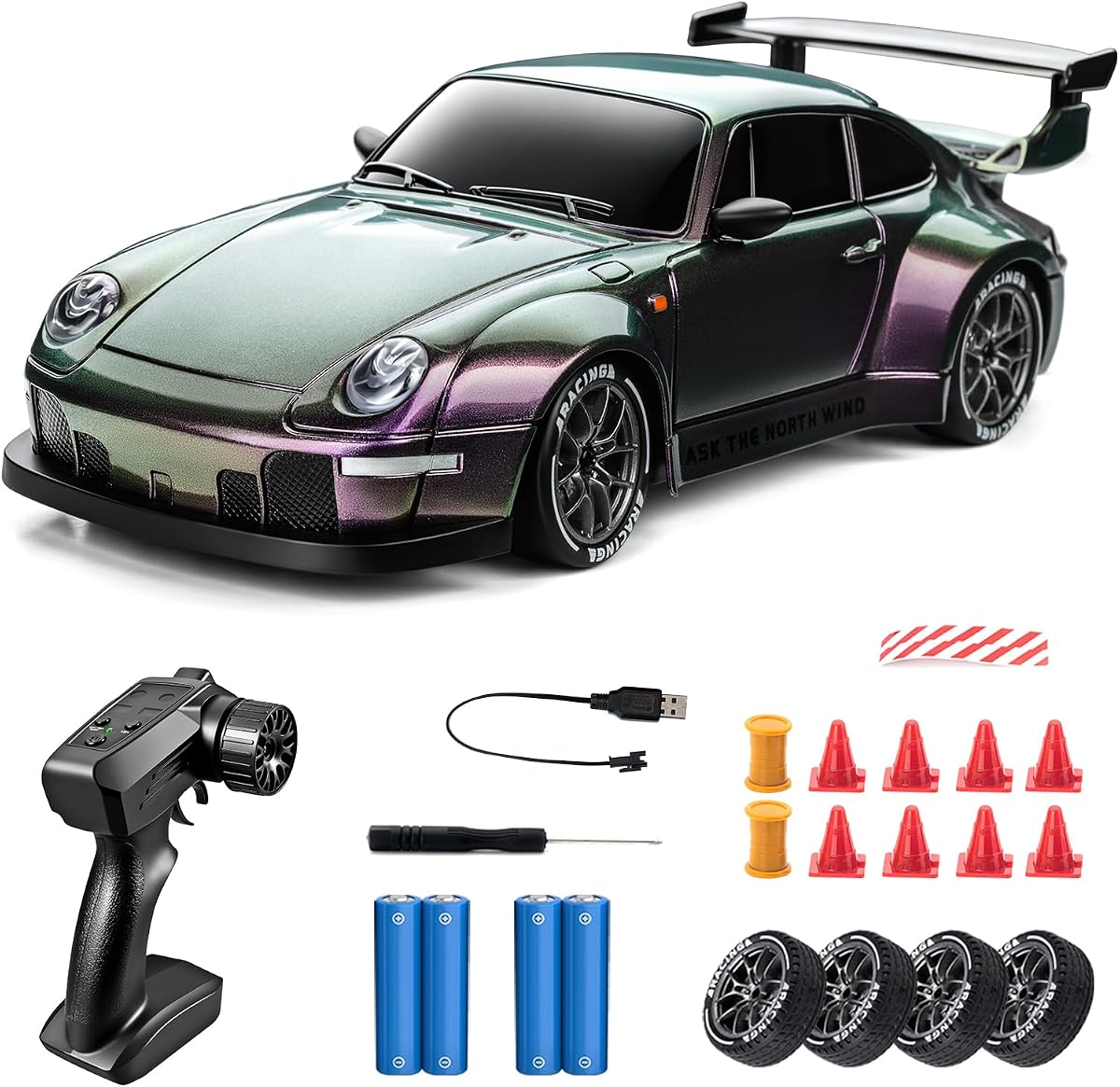 RC Drift Car 1/24 4WD Gradient Remote Control Drift Car Vehicle | 20KM/H Low/High Speed Widebody RC Cars Extra Racing Tires, Vehicle for Beginners Indoor Outdoor Play